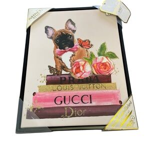 Luxury Puppy Floral Stack Wall Art - Pink, Gold, Brown